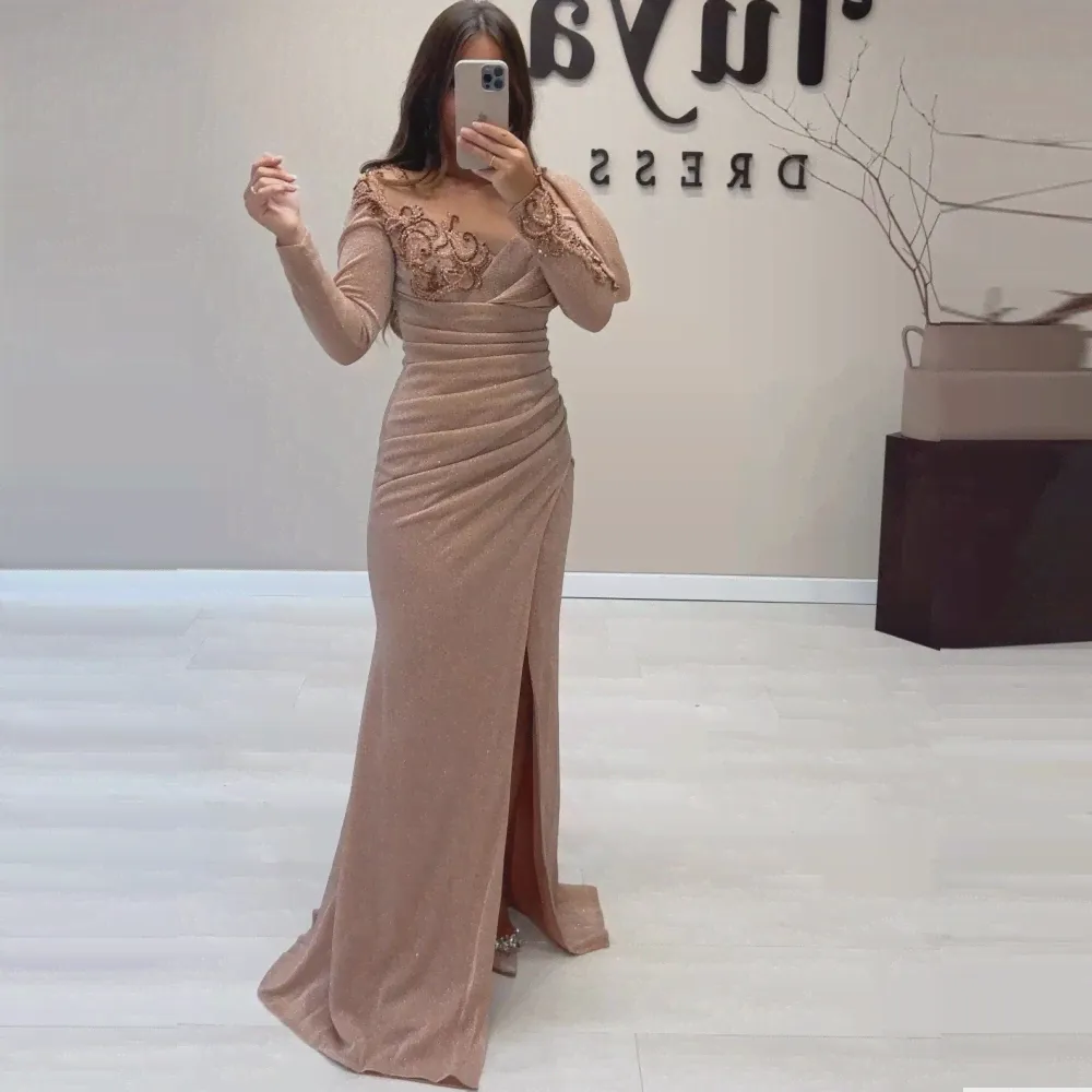 Плиссированные Вечерние Платья Carolina с V-образным вырезом, Блестящая Русалка 2023, Саудовская Аравия, Женские Свадебные Платья с Разрезом, Элегантные Вечерние Платья Для Гостей